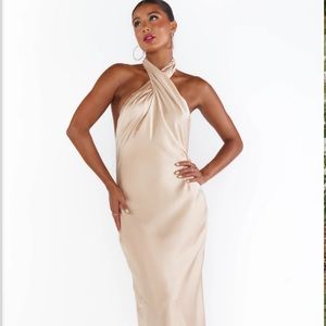 Jasmine Halter Maxi Dress ~ Champagne Luxe Satin